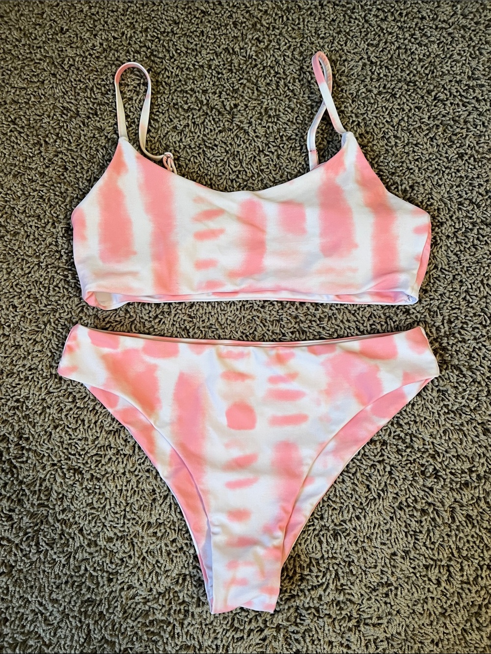 SHEIN Pink White Tie-Dye Bikini Set
